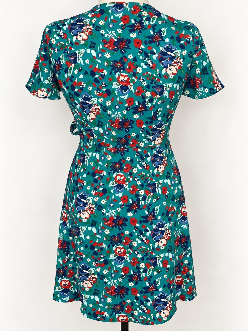 J.Crew Factory Teal Floral Wrap Mini Dress Size Small - Picture 2 of 9